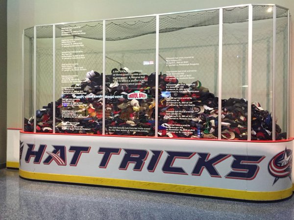 Hat trick display at Nationwide Arena, home of the Columbus Blue Jackets.