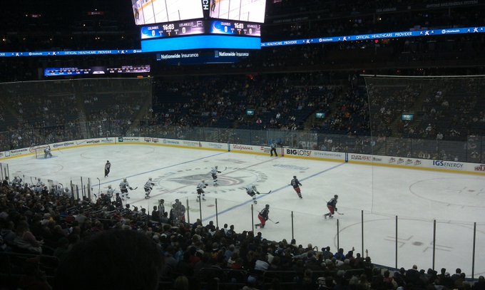 View from the club seats at Nationwide Arena during a Columbus Blue Jackets game.