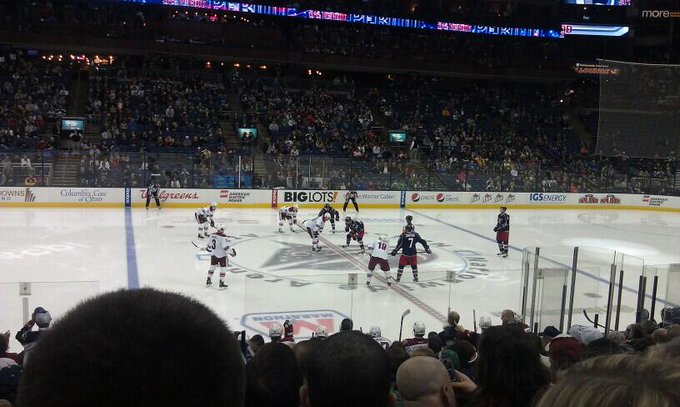 View from the lower level seats at Nationwide Arena during a Columbus Blue Jackets game.