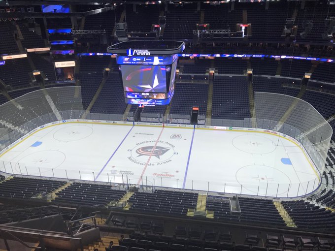 View from the upper level seats at Nationwide Arena before a Columbus Blue Jackets game.