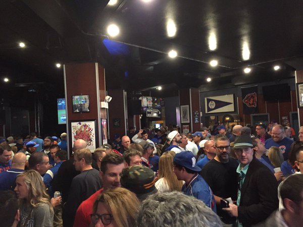 Photo of Chicago Cubs fans at The Cubby Bear in Wrigleyville.