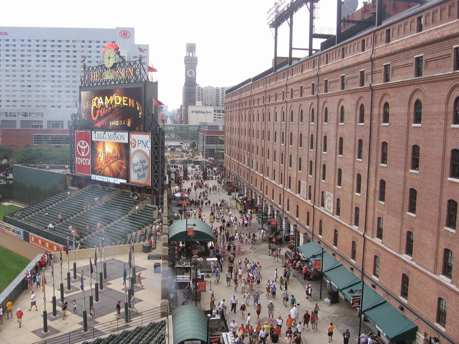 Aerial photo of Eutaw Street adjacent to Oriole Park at Camden Yards.
