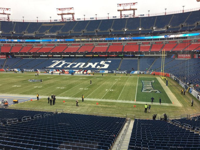 View from the lower level seats at Nissan Stadium during a Tennessee Titans game.