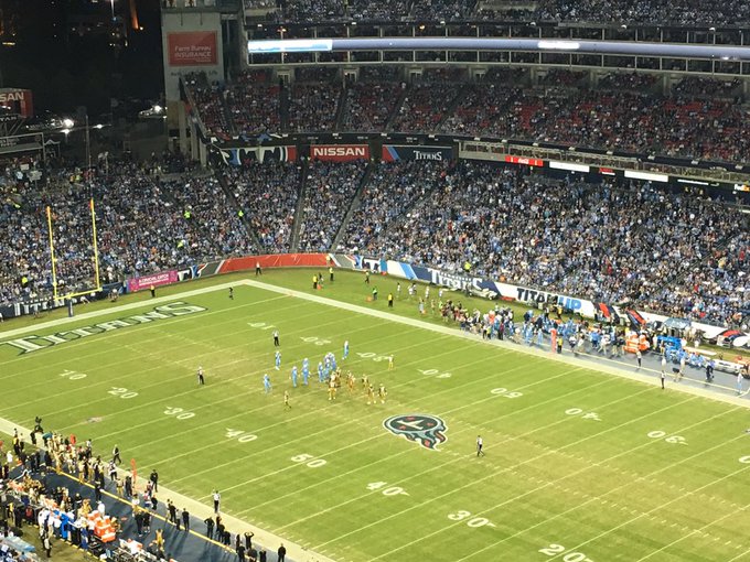 View from the upper level seats at Nissan Stadium during a Tennessee Titans game.