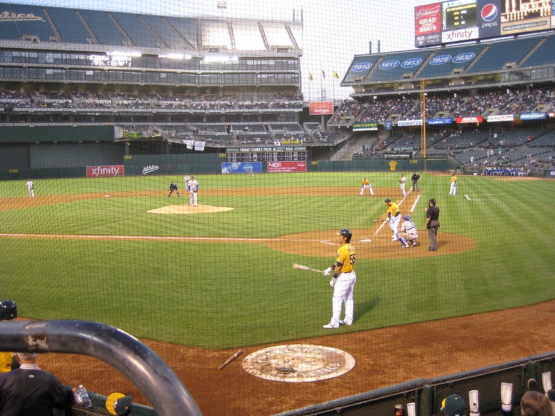 Photo taken from the Mechanic Bank Diamond Seats at Oakland Coliseum during an Oakland Athletics game.