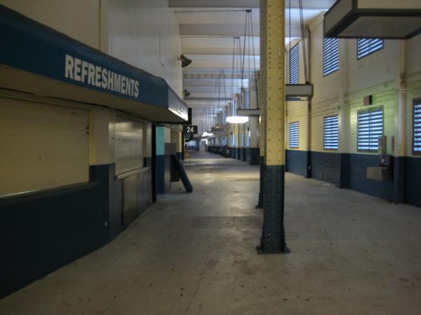 Photo of the old Yankee Stadium concourse on the lower level. 