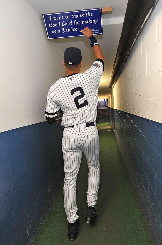 Photo of legendary shortstop Derek Jeter heading to the field from the Yankees locker room. 