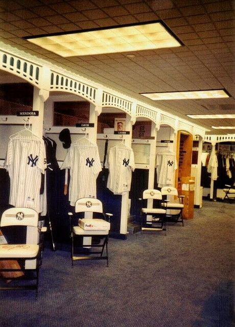 Photo of the old Yankee Stadium locker room. 