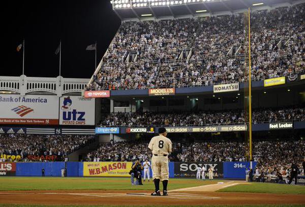Photo of New York Yankees legendary catcher Yogi Berra at home plate on September 21st, 2008.
