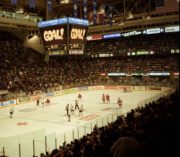 Old photo of Maple Leaf Gardens, former home of the Toronto Maple Leafs.