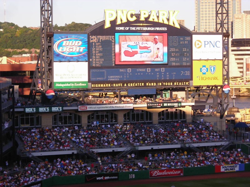 Photo of the bleacher seats at PNC Park taken during a Pittsburgh Pirates home game.