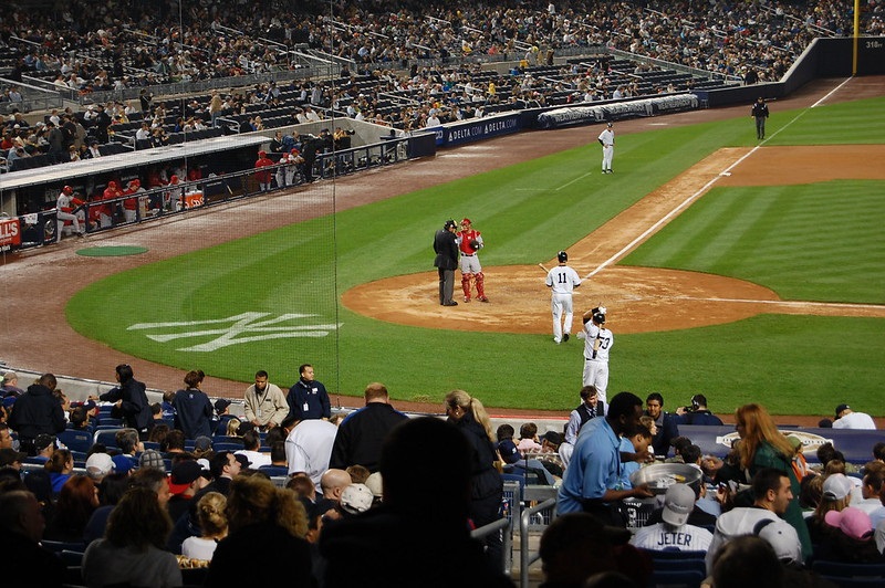 Photo of the protective netting behind home plate at Yankee Stadium. Home of the New York Yankees.