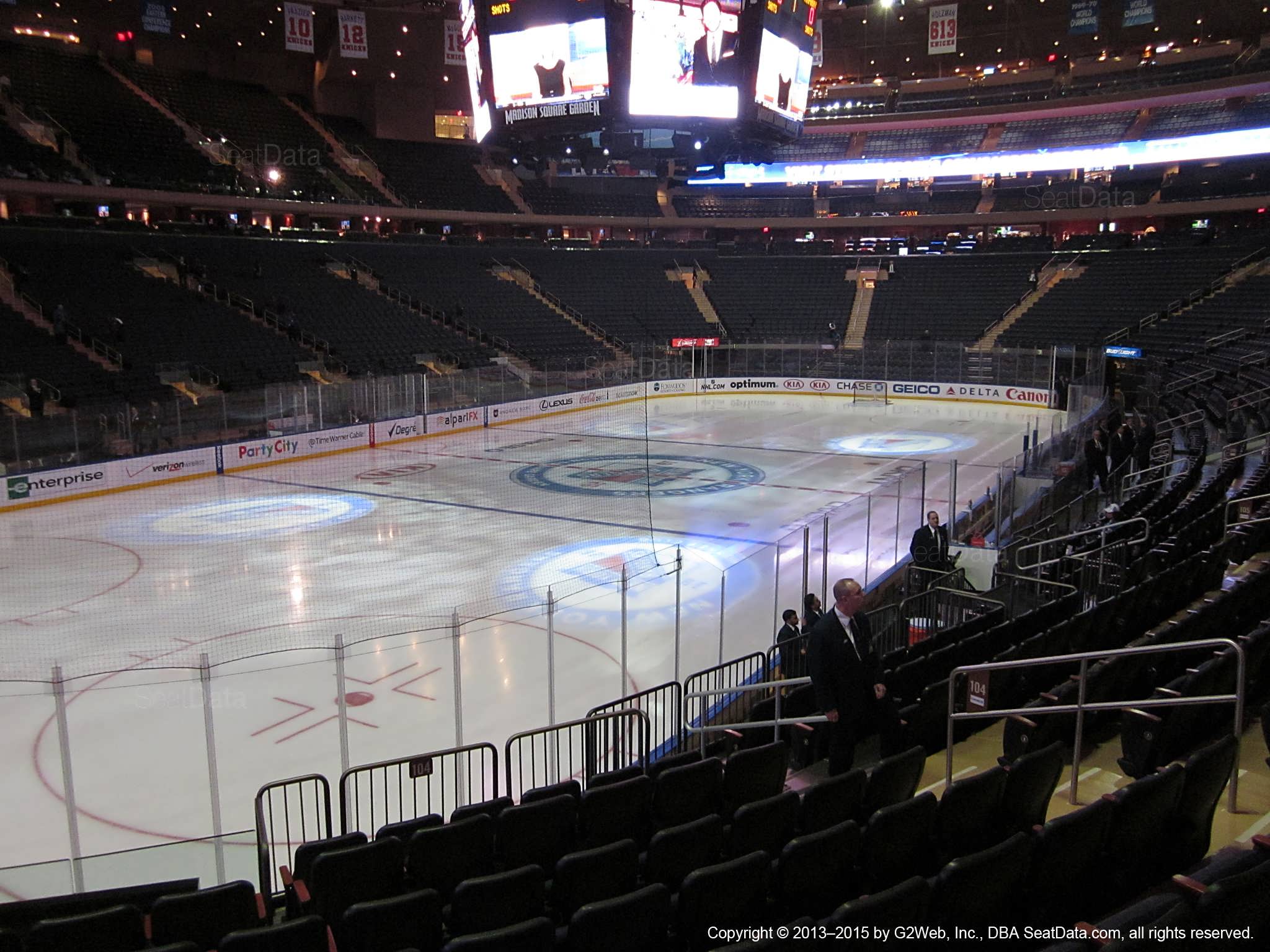 Seat view from section 104 at Madison Square Garden, home of the New York Rangers