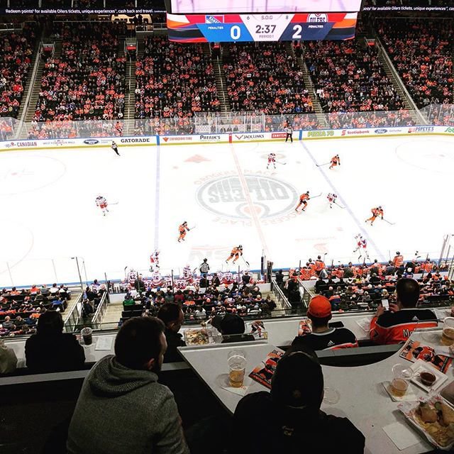 View from the PCL Loge Level at Rogers Place during an Edmonton Oilers game.