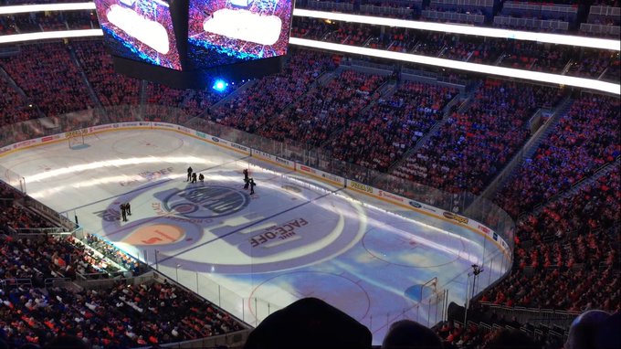View from the upper level seats at Rogers Place during an Edmonton Oilers game.