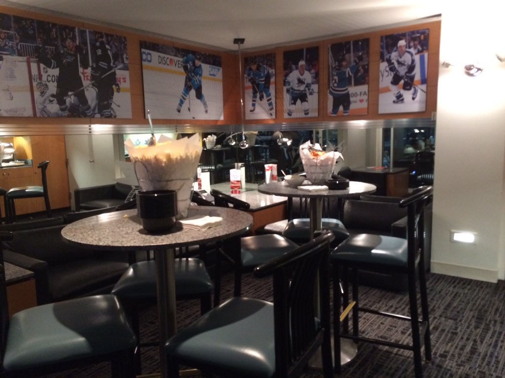 Interior photo of a suite at SAP Center at San Jose, home of the San Jose Sharks.