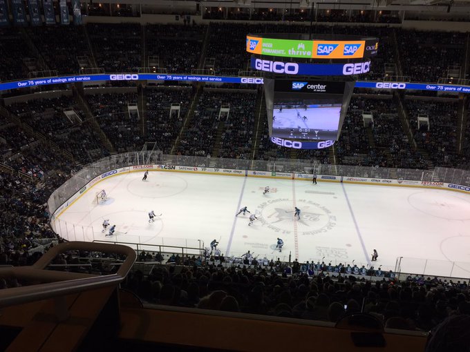 View from a Penthouse Suite at SAP Center at San Jose during a San Jose Sharks game.
