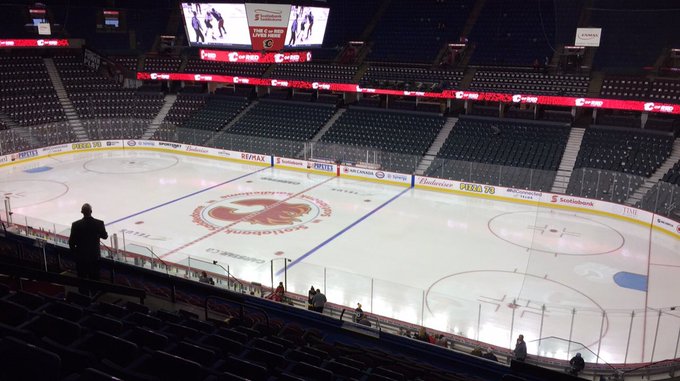 View from the terrace level seats at the Scotiabank Saddledome before a Calgary Flames game.