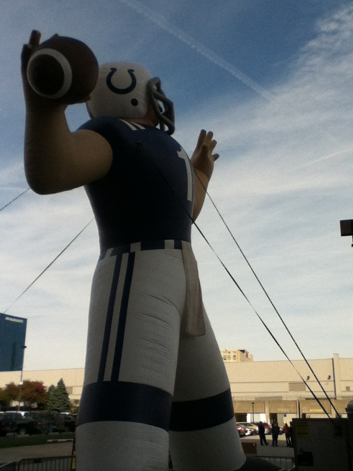 Indianapolis Colts inflatable outside of Lucas Oil Stadium.