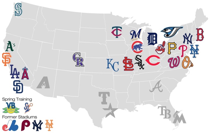 Major League Ballpark Map with team logos.