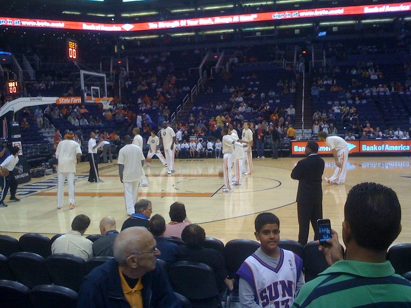 Courtside seat view at Talking Stick Resort Arena during a Phoenix Suns home game.