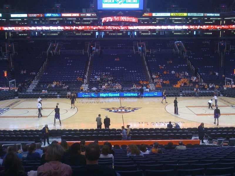 Photo taken from the lower level of Talking Stick Resort Arena before a Phoenix Suns home game.