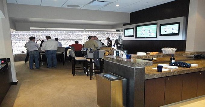 Interior photo of a suite at U.S. Bank Stadium during a Minnesota Vikings game.