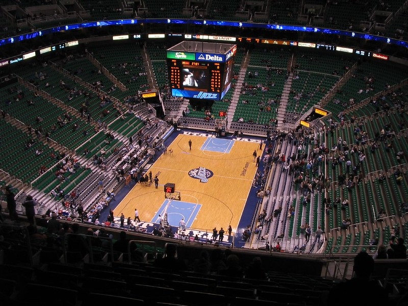 View from the upper level seats at Vivint Smart Home Arena during a Utah Jazz game.