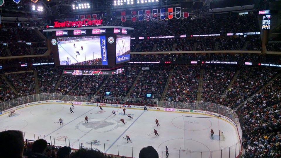 View from the club level of the Xcel Energy Center during a Minnesota Wild game.