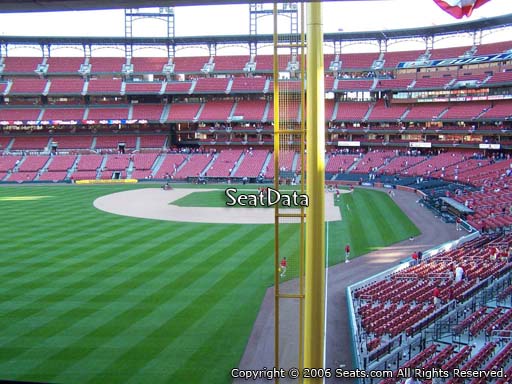 Seat view from Left Field Porch 2 at Busch Stadium, home of the St. Louis Cardinals