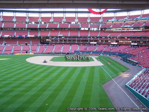 Seat view from Left Field Porch 3 at Busch Stadium, home of the St. Louis Cardinals