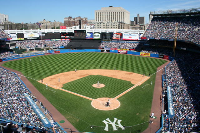 Photo of the field at Old Yankee Stadium in the Bronx, New York.