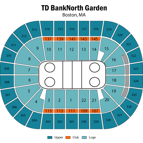 TD Garden Seating Chart, Boston Bruins.