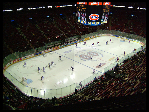 Photo of the ice at the Bell Centre, home of the Montreal Canadiens.