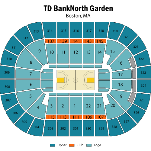 TD Garden Seating Chart, Boston Celtics.