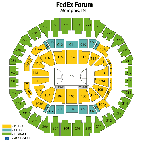 FedEx Forum Seating Chart, Memphis Grizzlies.