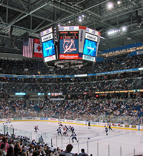 Photo of the ice at Amalie Arena, home of the Tampa Bay Lightning.