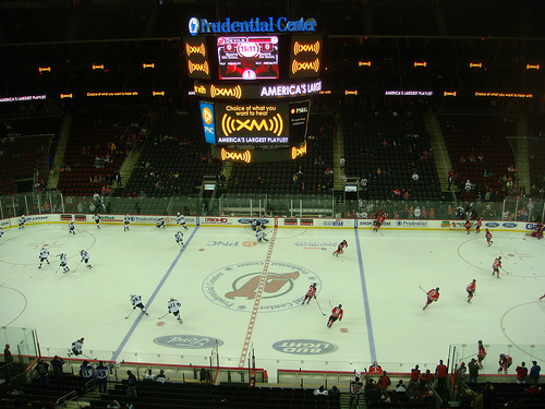 Photo of the ice at the Prudential Center, home of the New Jersey Devils.