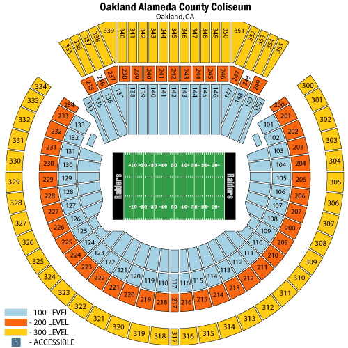 Oakland-Alameda County Coliseum Seating Chart, Oakland Raiders.