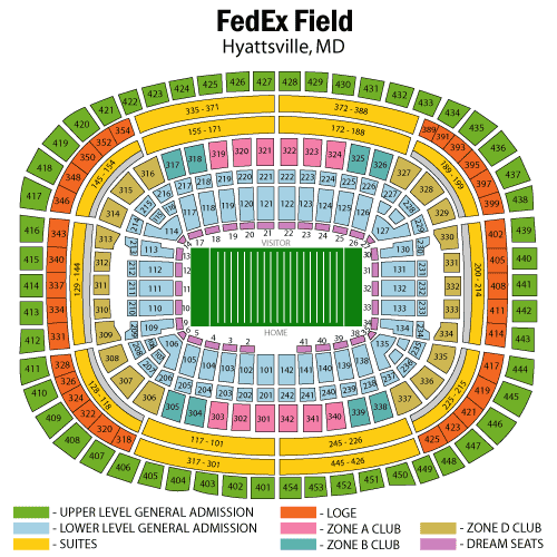 Fedex Field Seating Chart, Washington Redskins.