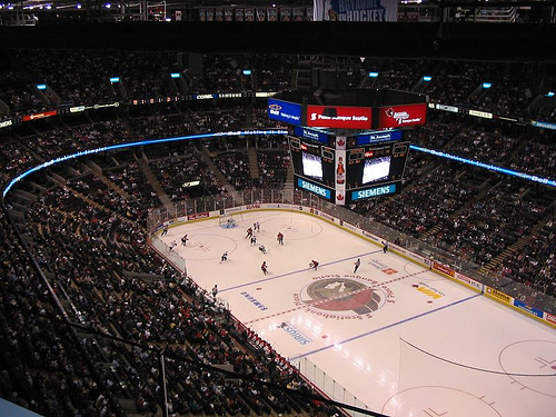 Photo of the ice at the Canadian Tire Centre, home of the Ottawa Senators.