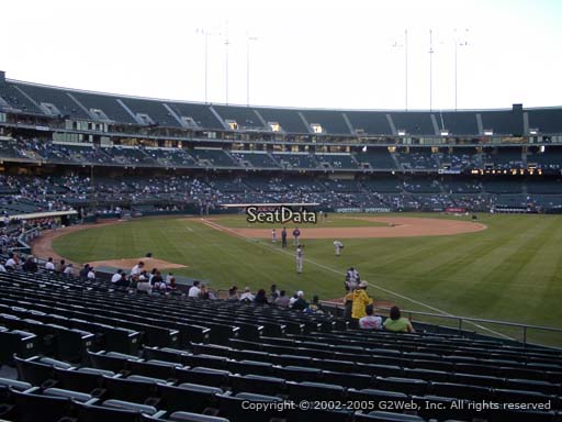 Seat view from section 104 at Oakland Coliseum, home of the Oakland Athletics