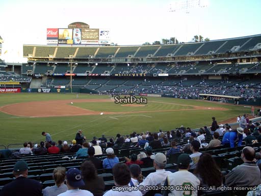 Seat view from section 124 at Oakland Coliseum, home of the Oakland Athletics
