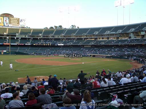 Seat view from section 127 at Oakland Coliseum, home of the Oakland Athletics