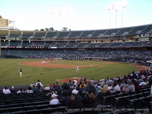 Seat view from section 128 at Oakland Coliseum, home of the Oakland Athletics