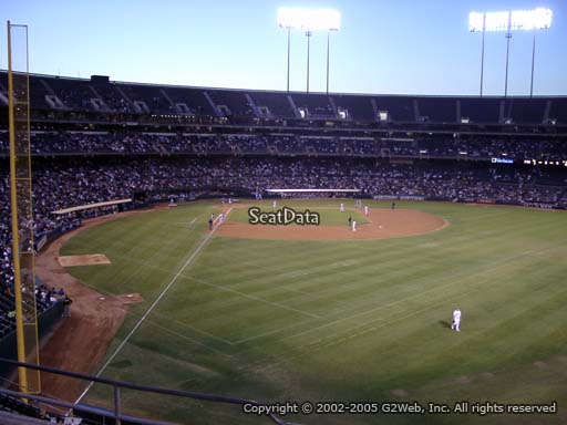 Seat view from section 201 at Oakland Coliseum, home of the Oakland Athletics