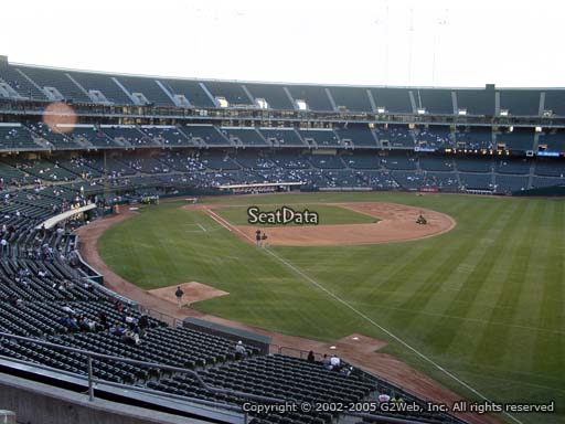 Seat view from section 204 at Oakland Coliseum, home of the Oakland Athletics