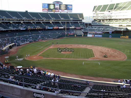 Seat view from section 212 at Oakland Coliseum, home of the Oakland Athletics