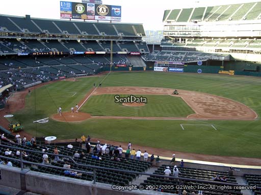 Seat view from section 213 at Oakland Coliseum, home of the Oakland Athletics