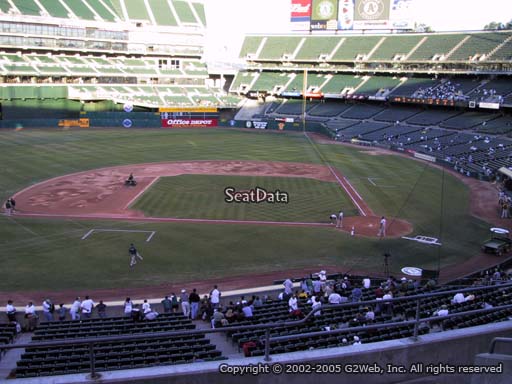 Seat view from section 221 at Oakland Coliseum, home of the Oakland Athletics